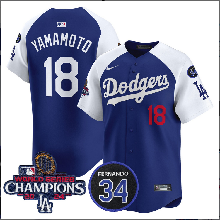 Men MLB Los Angeles Dodgers #18 Yamamoto blue 2024 World Series Champions Patch Limited Jersey style 3->los angeles dodgers->MLB Jersey